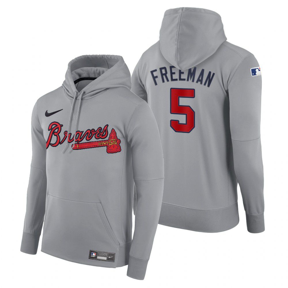 Men Atlanta Braves #5 Freeman gray road hoodie 2021 MLB Nike Jerseys->atlanta braves->MLB Jersey